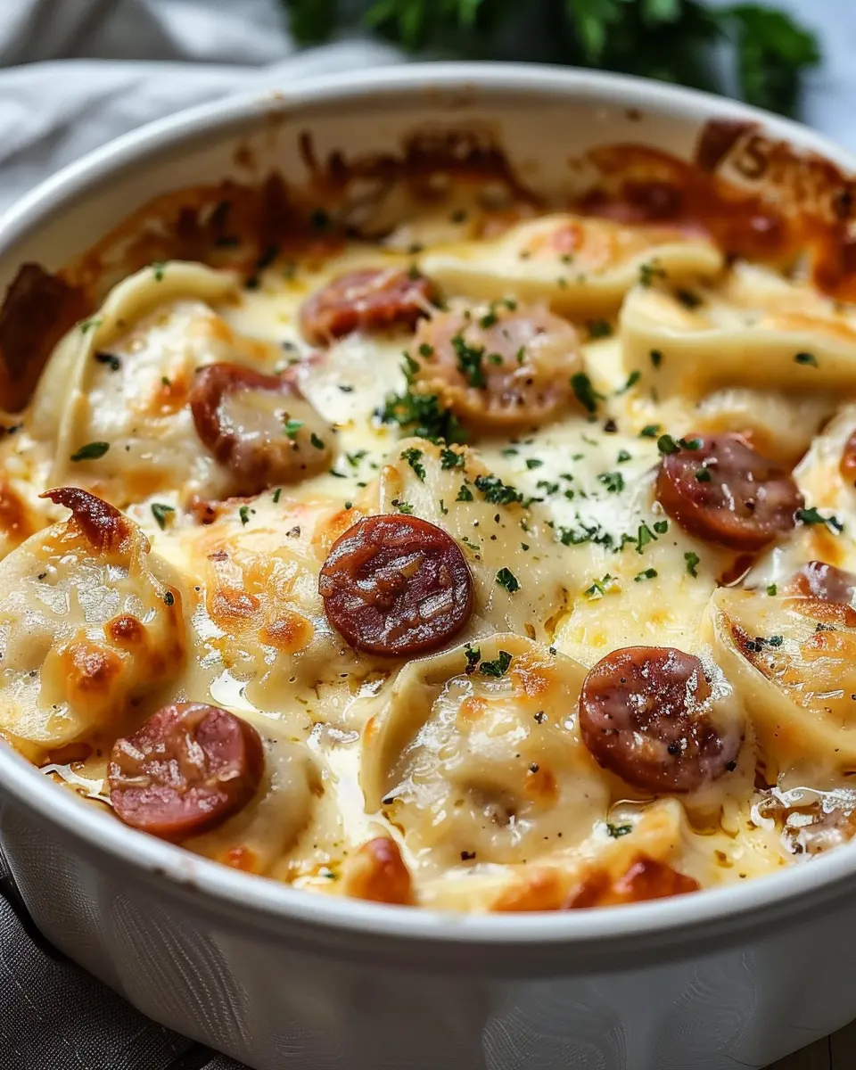 Creamy Cheesy Crockpot Pierogi &amp; Beef Kielbasa Casserole Bliss