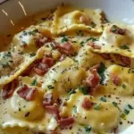 Olive Garden-Inspired Ravioli Carbonara