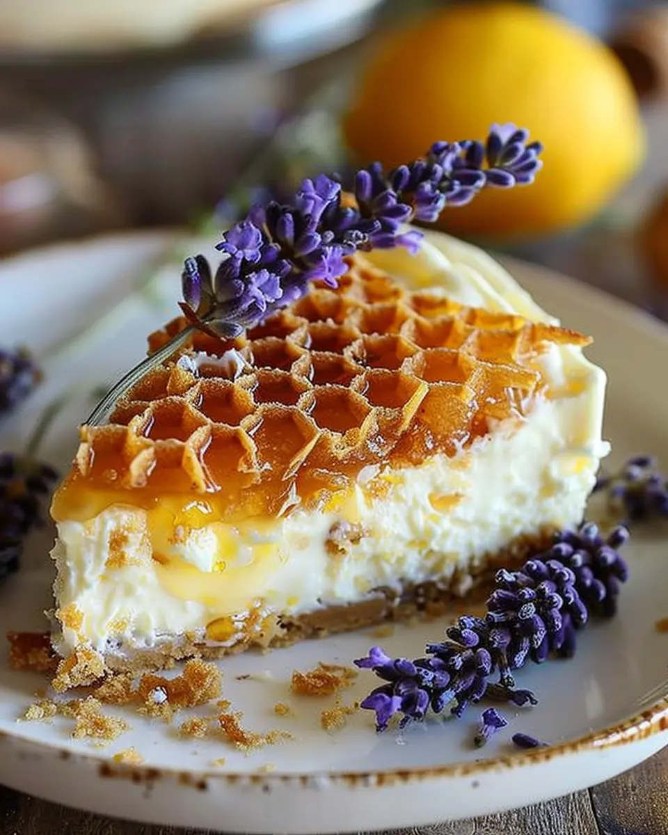 Lemon Lavender Cheesecake Topped with Honeycomb Bliss Delight